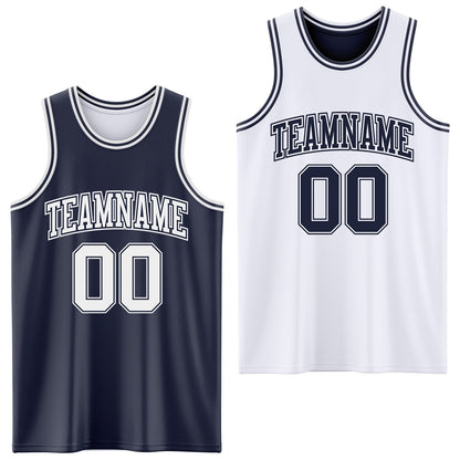 Custom Navy White Reversible Double Side Sublimation Basketball Set Jersey