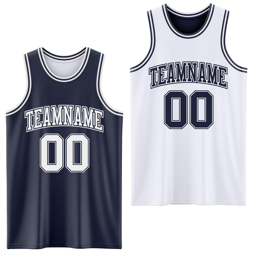 Custom Navy White Reversible Double Side Sublimation Basketball Set Jersey