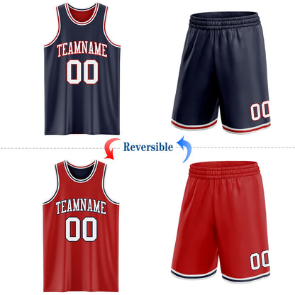 Custom Navy White-Red Reversible Double Side Sublimation Basketball Set Jersey