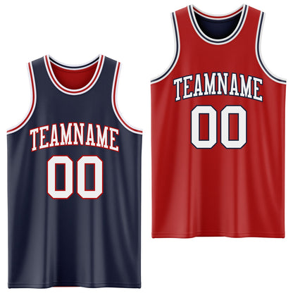 Custom Navy White-Red Reversible Double Side Sublimation Basketball Set Jersey