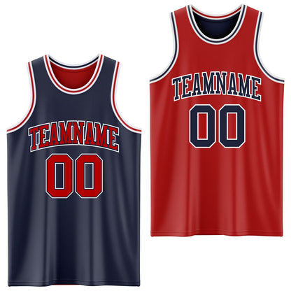 Custom Navy Red-White Reversible Double Side Sublimation Basketball Set Jersey