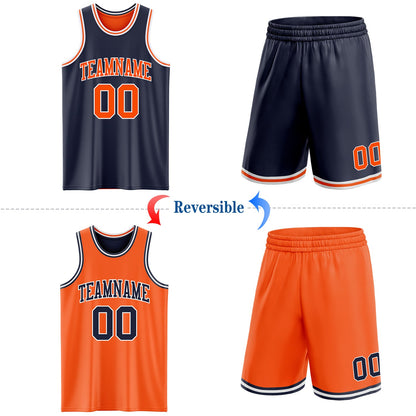 Custom Navy Orange-White Reversible Double Side Sublimation Basketball Set Jersey