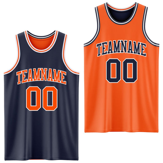 Custom Navy Orange-White Reversible Double Side Sublimation Basketball Set Jersey