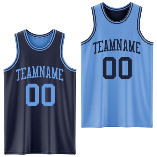 Custom Navy Light Blue Reversible Double Side Sublimation Basketball Set Jersey
