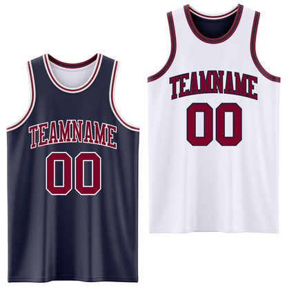 Custom Navy Maroon-White Reversible Double Side Sublimation Basketball Set Jersey