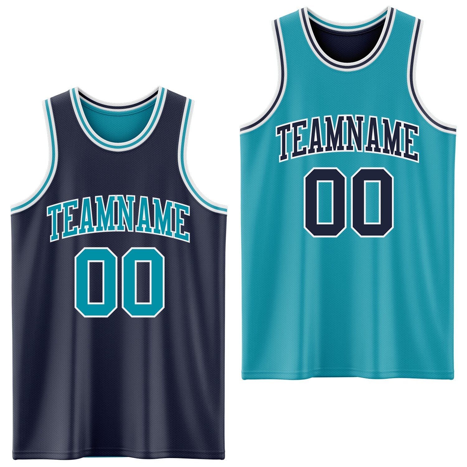 Custom Navy Teal-White Reversible Double Side Sublimation Basketball Set Jersey