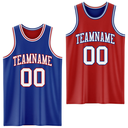 Custom Royal White-Red Reversible Double Side Sublimation Basketball Set Jersey