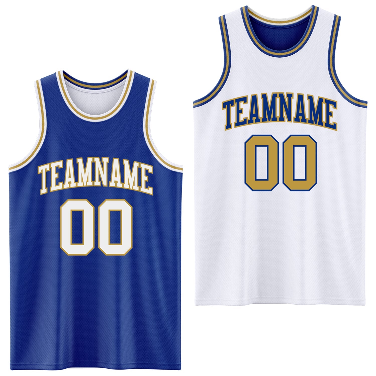 Custom Royal White-Old Gold Reversible Double Side Sublimation Basketball Set Jersey