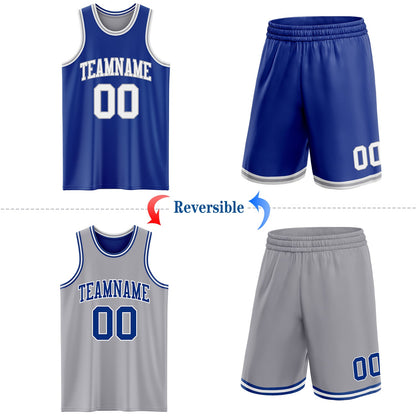 Custom Royal White-Gray Reversible Double Side Sublimation Basketball Set Jersey