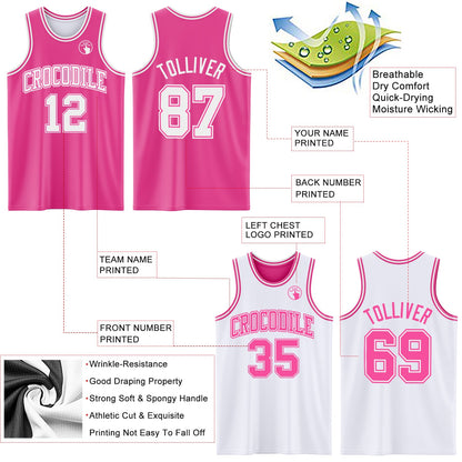 Custom Pink White Reversible Double Side Sublimation Basketball Set Jersey