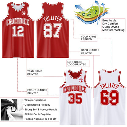 Custom Red White Reversible Double Side Sublimation Basketball Set Jersey