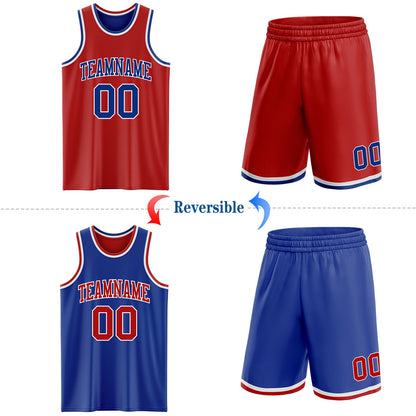 Custom Red Royal-White Reversible Double Side Sublimation Basketball Set Jersey