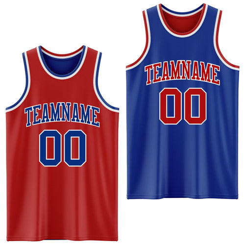 Custom Red Royal-White Reversible Double Side Sublimation Basketball Set Jersey