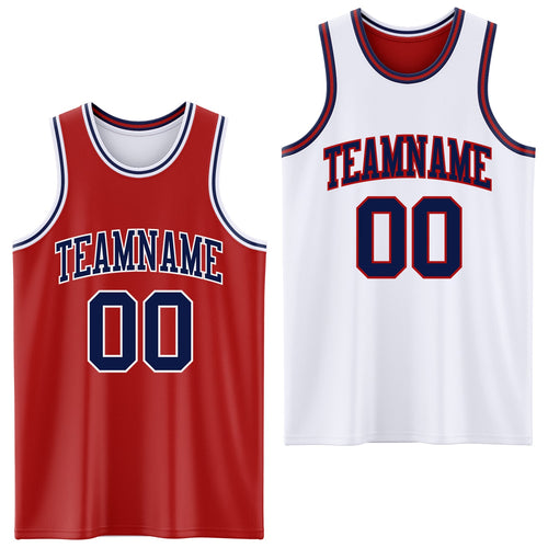 Custom Red Navy-White Reversible Double Side Sublimation Basketball Set Jersey