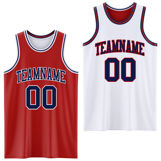 Custom Red Navy-White Reversible Double Side Sublimation Basketball Set Jersey