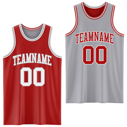Custom Red White-Gray Reversible Double Side Sublimation Basketball Set Jersey