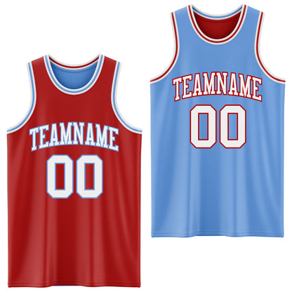 Custom Red White-Light Blue Reversible Double Side Sublimation Basketball Set Jersey