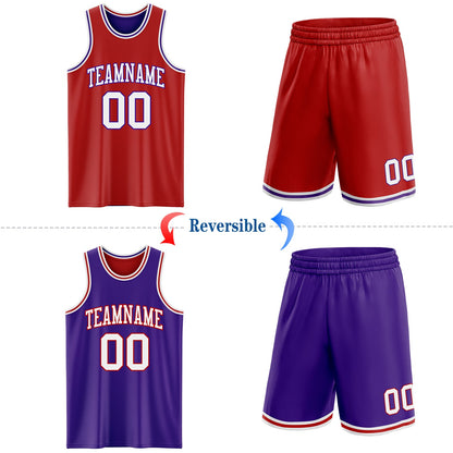 Custom Red White-Purple Reversible Double Side Sublimation Basketball Set Jersey