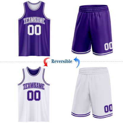 Custom Purple White Reversible Double Side Sublimation Basketball Set Jersey