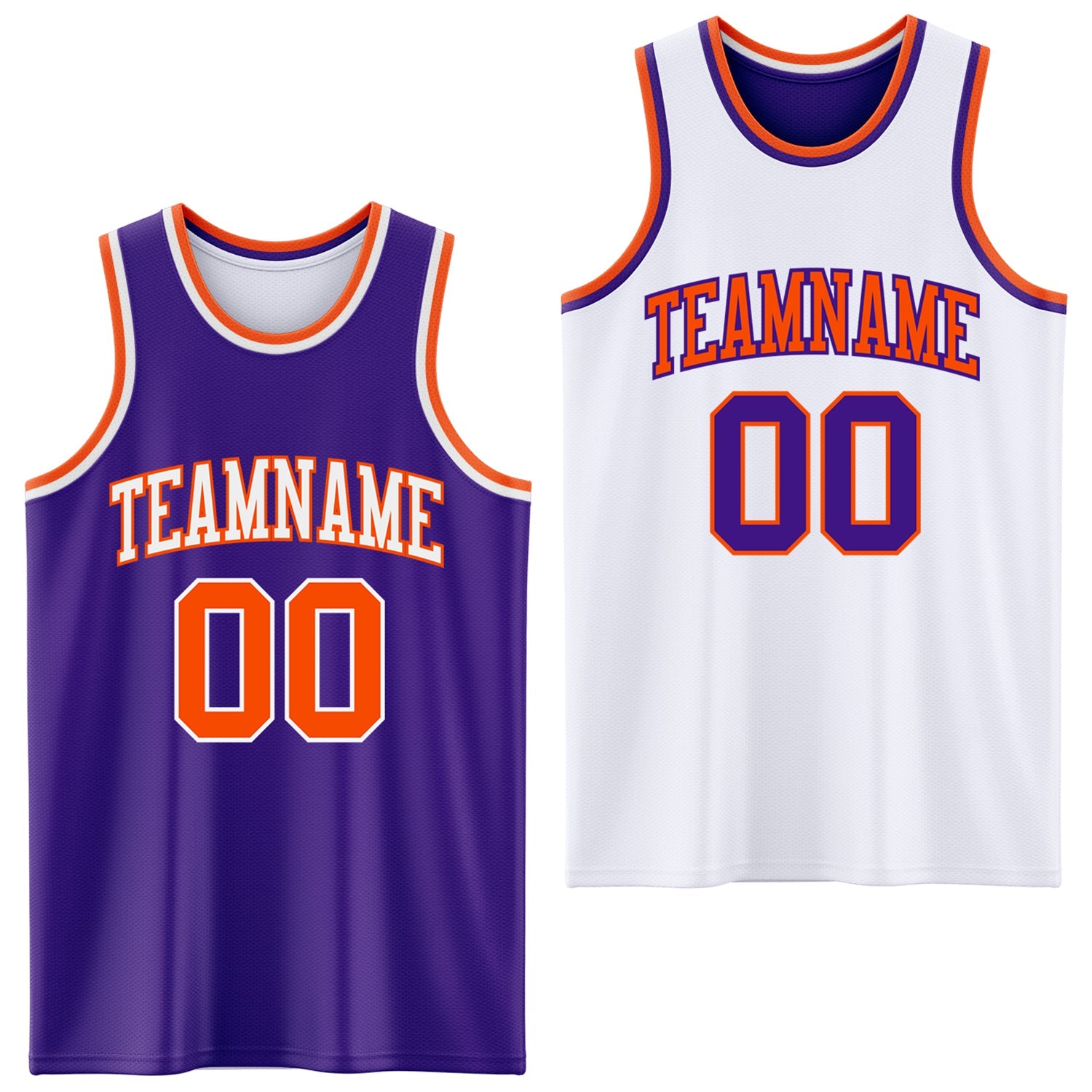 Custom Purple Orange-White Reversible Double Side Sublimation Basketball Set Jersey