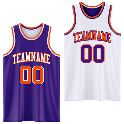 Custom Purple Orange-White Reversible Double Side Sublimation Basketball Set Jersey