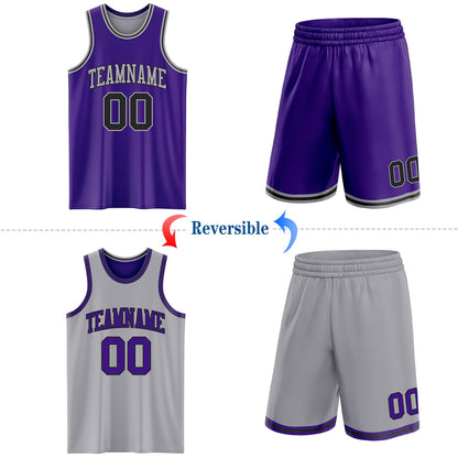 Custom Purple Black-Gray Reversible Double Side Sublimation Basketball Set Jersey