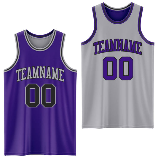 Custom Purple Black-Gray Reversible Double Side Sublimation Basketball Set Jersey