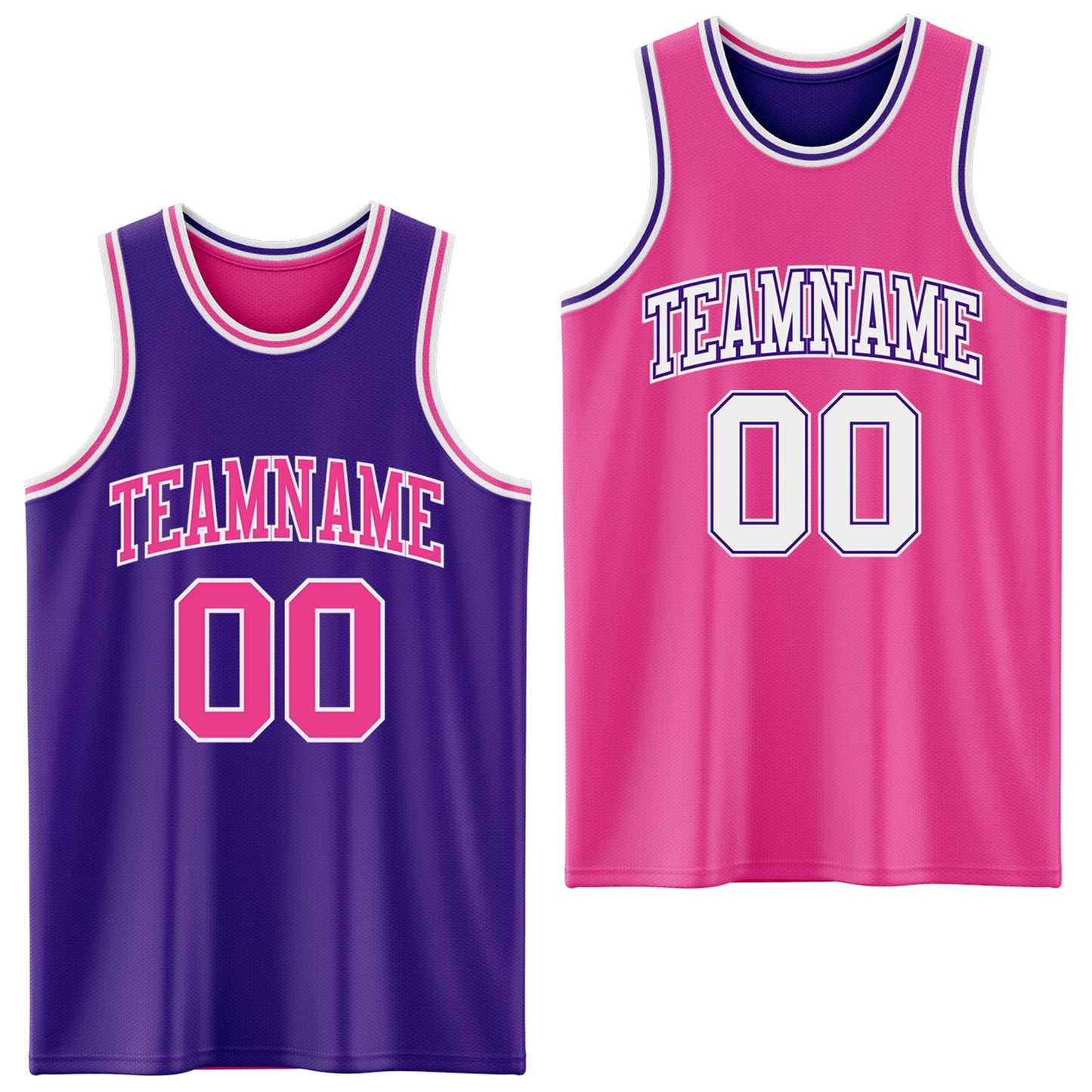 Custom Purple Pink-White Reversible Double Side Sublimation Basketball Set Jersey