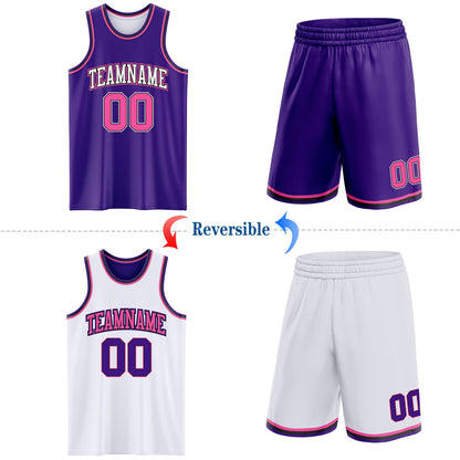 Custom Purple Pink Black-White Reversible Double Side Sublimation Basketball Set Jersey