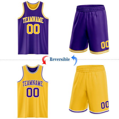 Custom Purple Gold-White Reversible Double Side Sublimation Basketball Set Jersey