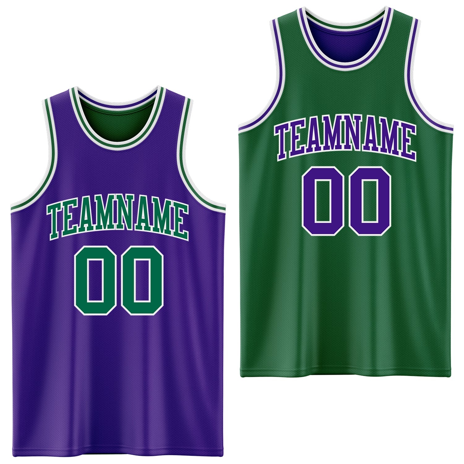 Custom Purple Kelly Green-White Reversible Double Side Sublimation Basketball Set Jersey