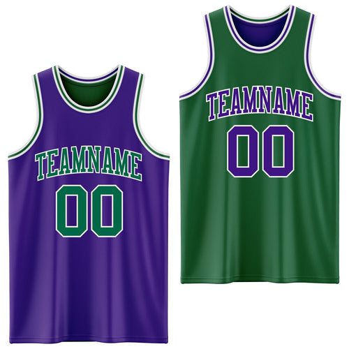 Custom Purple Kelly Green-White Reversible Double Side Sublimation Basketball Set Jersey