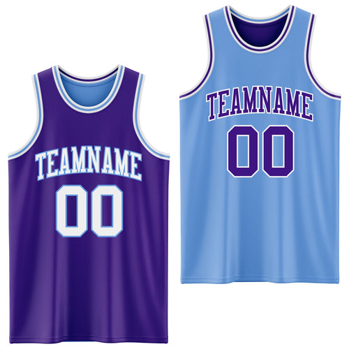 Custom Purple White-Light Blue Reversible Double Side Sublimation Basketball Set Jersey