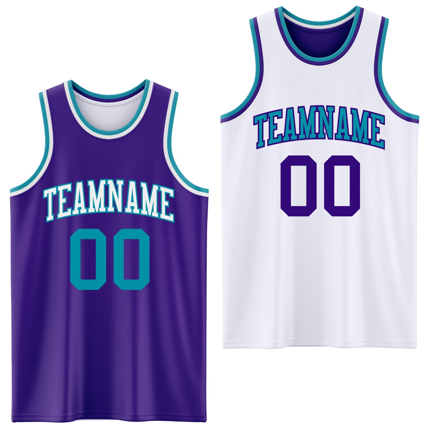 Custom Purple Teal-White Reversible Double Side Sublimation Basketball Set Jersey