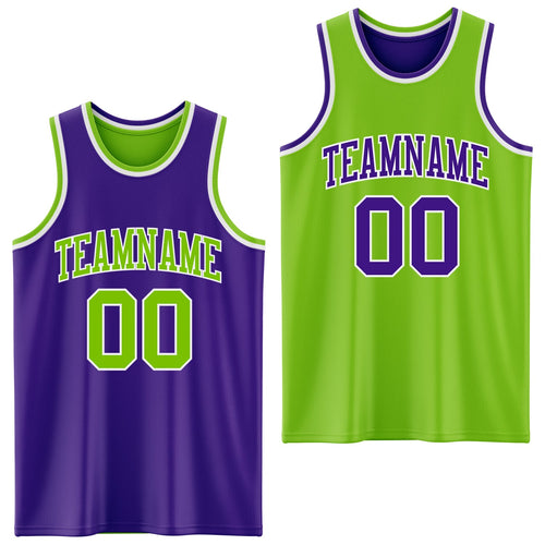 Custom Purple Neon Green-White Reversible Double Side Sublimation Basketball Set Jersey