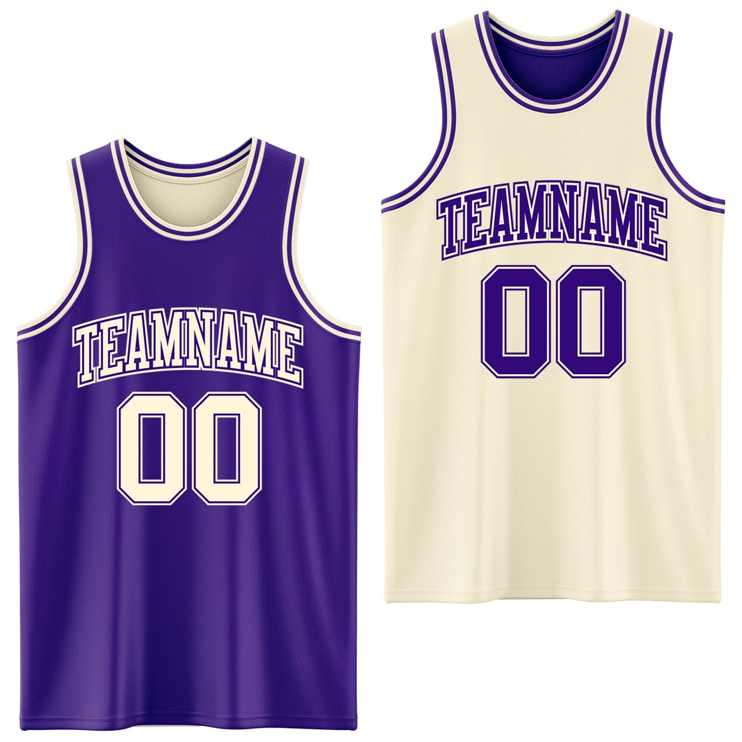 Custom Reversible Purple Cream Double Side Sublimation Basketball Set Jersey