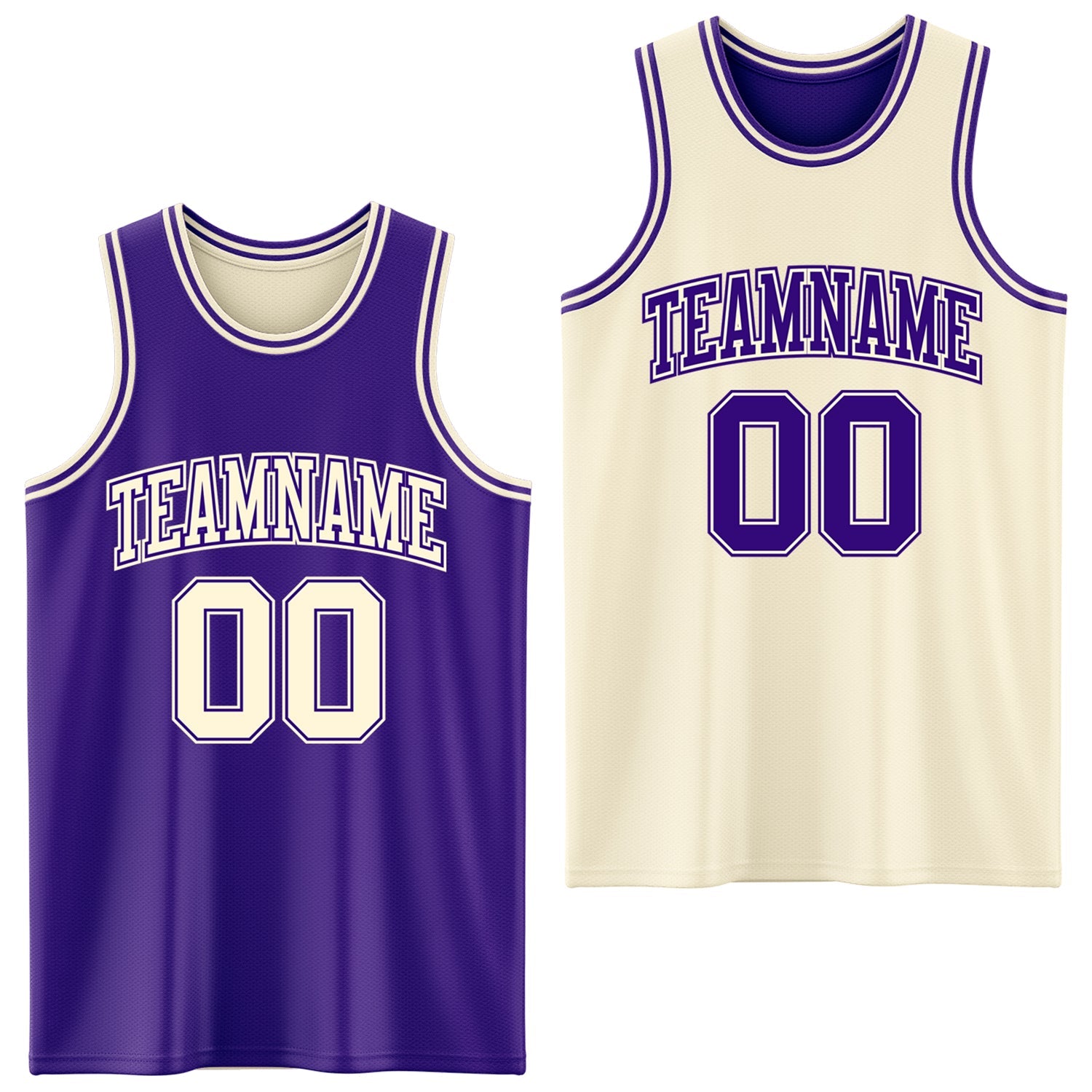 Custom Reversible Purple Cream Double Side Sublimation Basketball Set Jersey