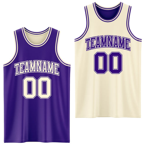 Custom Reversible Purple Cream Double Side Sublimation Basketball Set Jersey