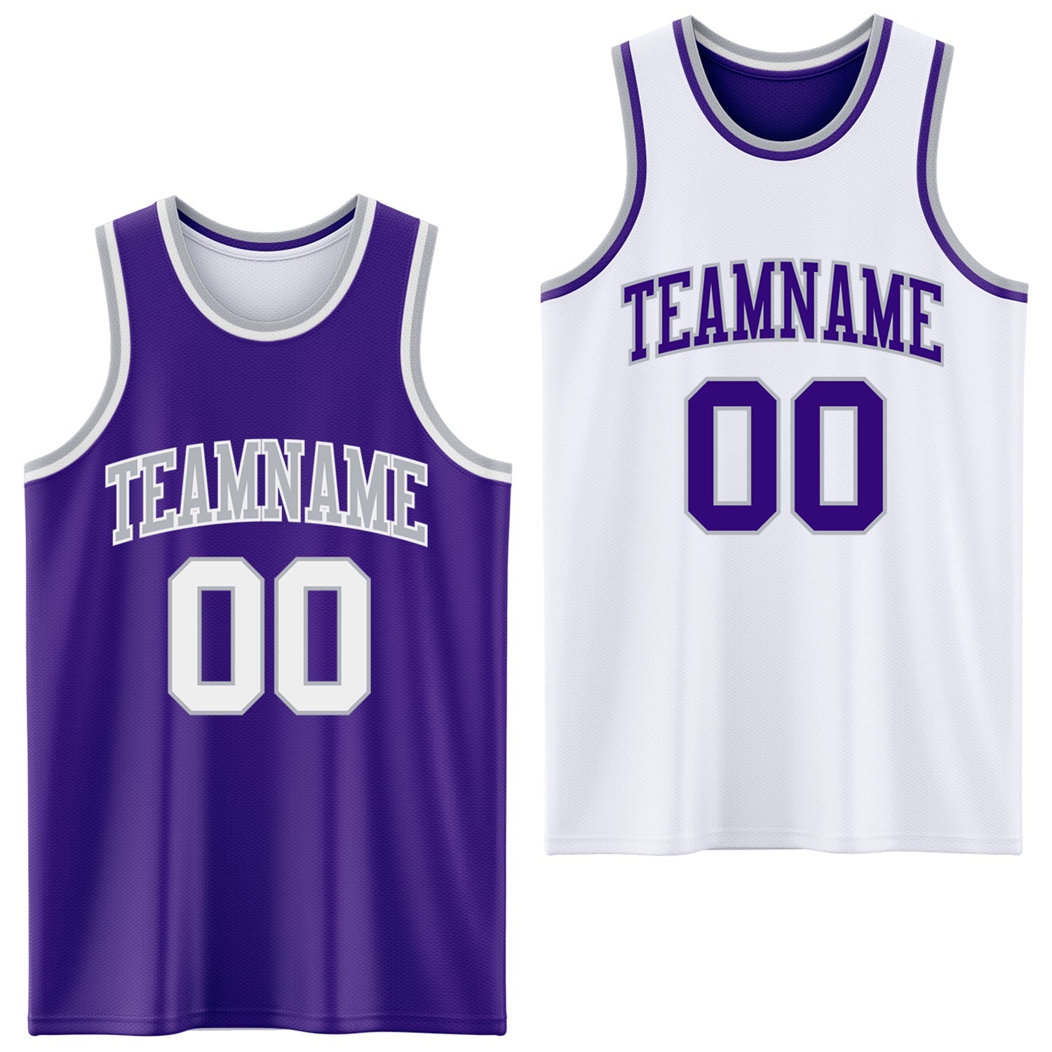 Custom Reversible Purple White-Gray Double Side Sublimation Basketball Set Jersey