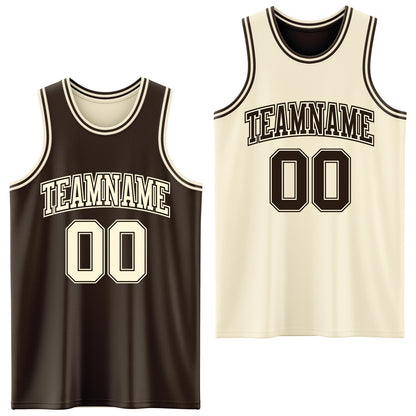 Custom Reversible Brown Cream Double Side Sublimation Basketball Set Jersey