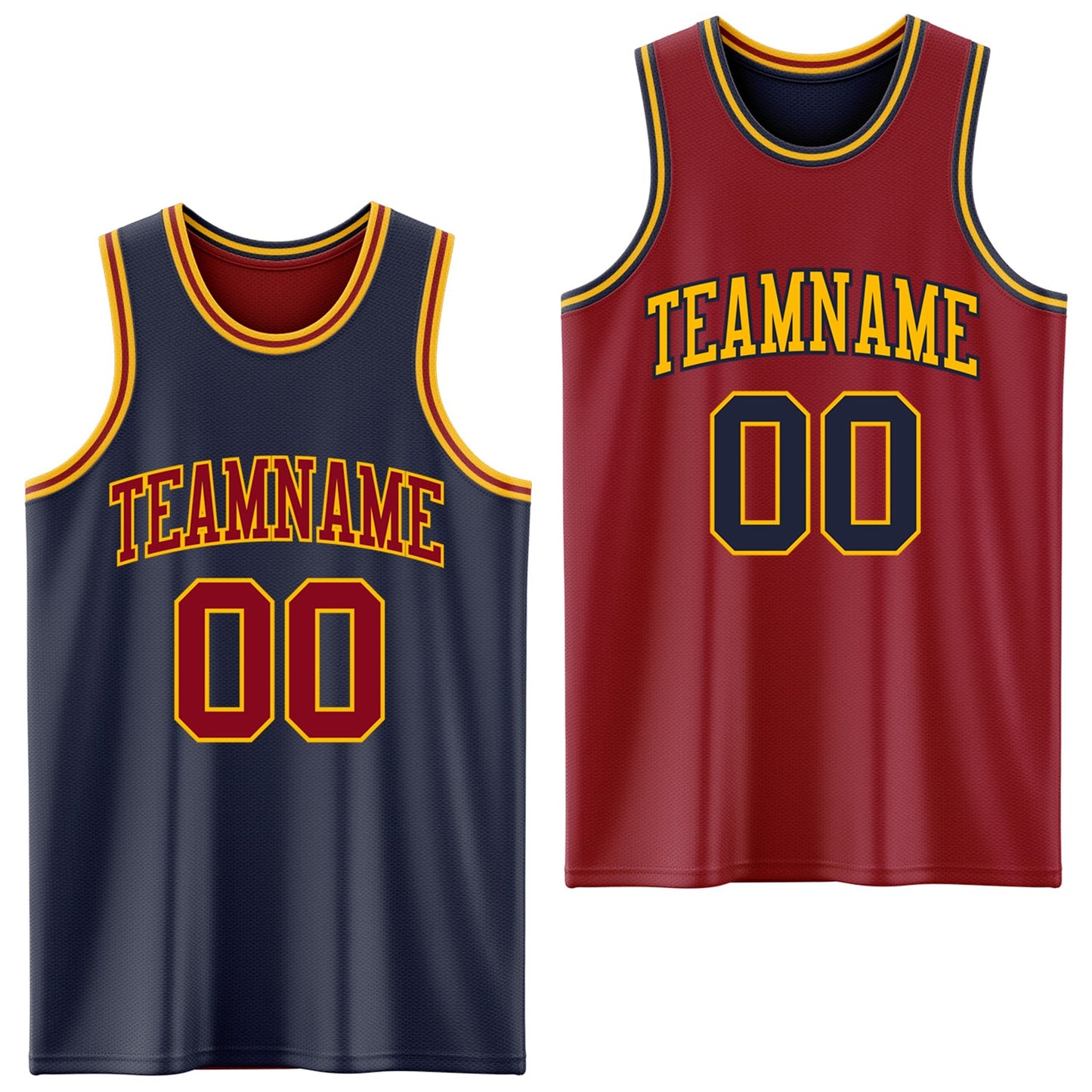Custom Reversible Navy Maroon-Gold Double Side Sublimation Basketball Set Jersey