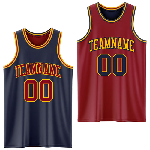 Custom Reversible Navy Maroon-Gold Double Side Sublimation Basketball Set Jersey