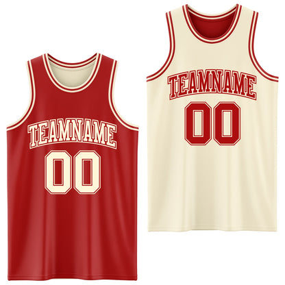 Custom Reversible Red Cream Double Side Sublimation Basketball Set Jersey