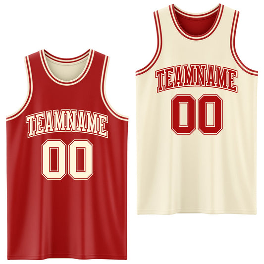 Custom Reversible Red Cream Double Side Sublimation Basketball Set Jersey
