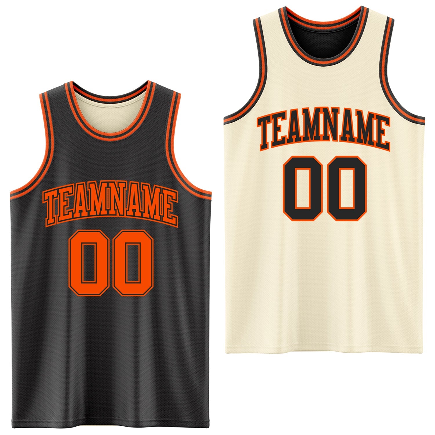 Custom Reversible Black Orange Double Side Sublimation Basketball Set Jersey