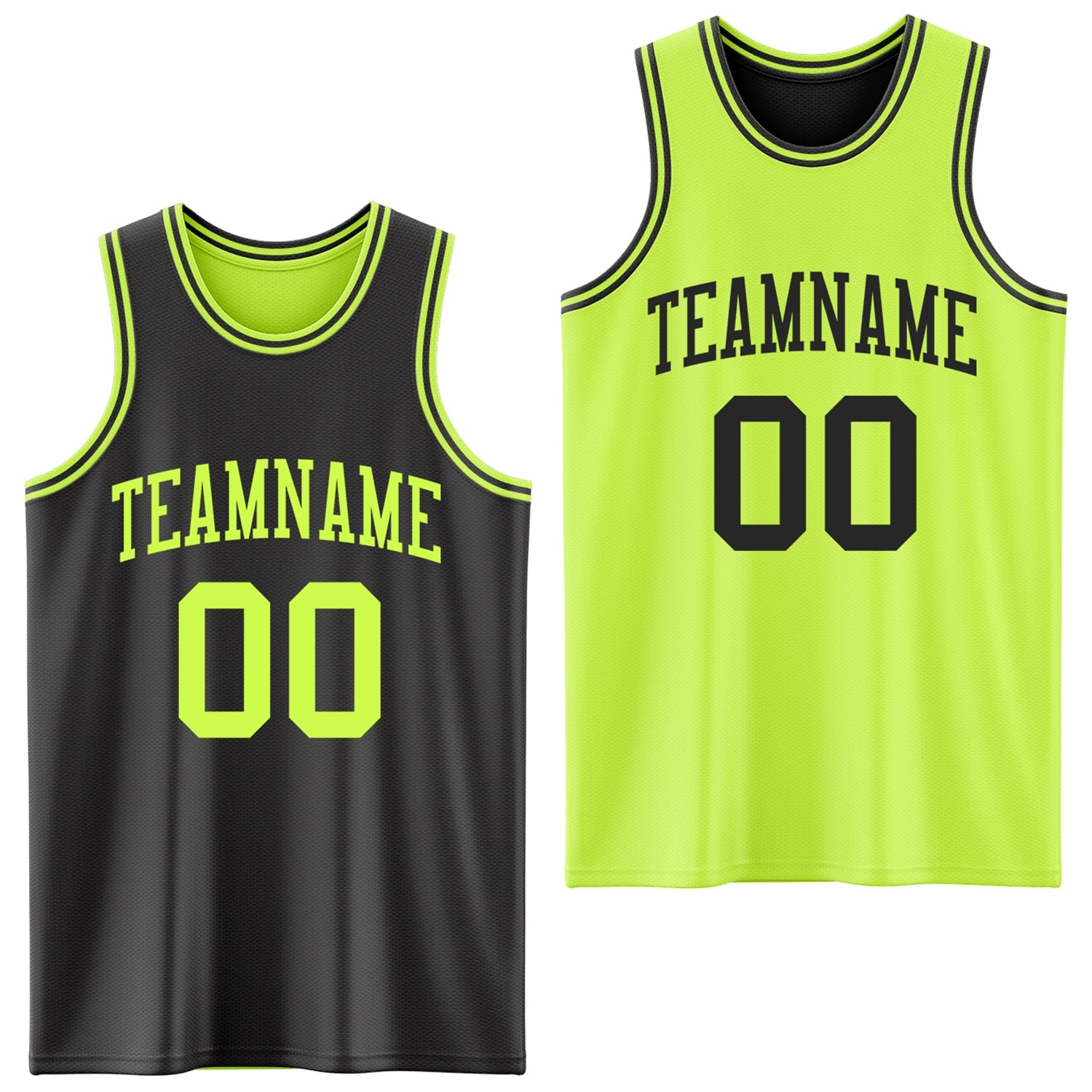 Custom Reversible Black Neon Green Double Side Sublimation Basketball Set Jersey