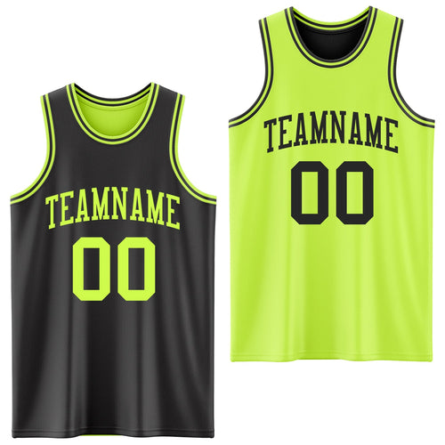 Custom Reversible Black Neon Green Double Side Sublimation Basketball Set Jersey