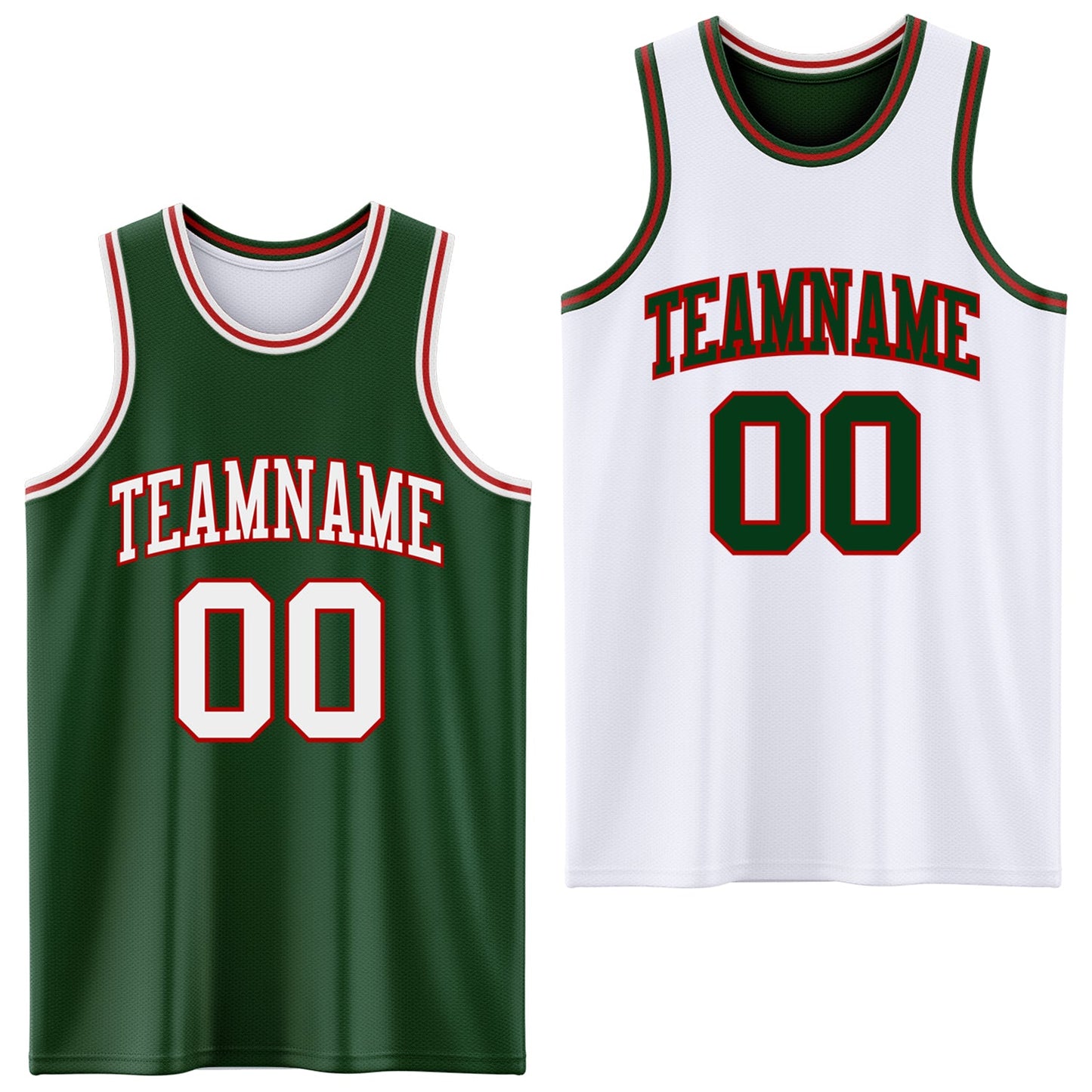 Custom Reversible Green White-Red Double Side Sublimation Basketball Set Jersey