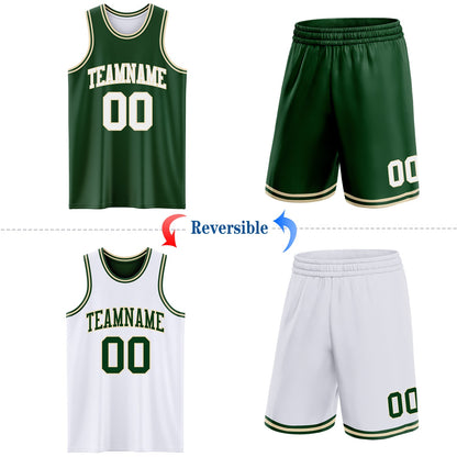 Custom Reversible Green White-Cream Double Side Sublimation Basketball Set Jersey