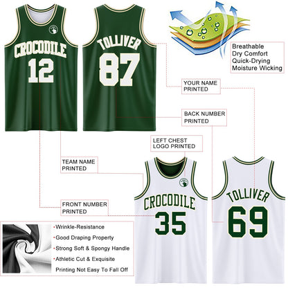 Custom Reversible Green White-Cream Double Side Sublimation Basketball Set Jersey